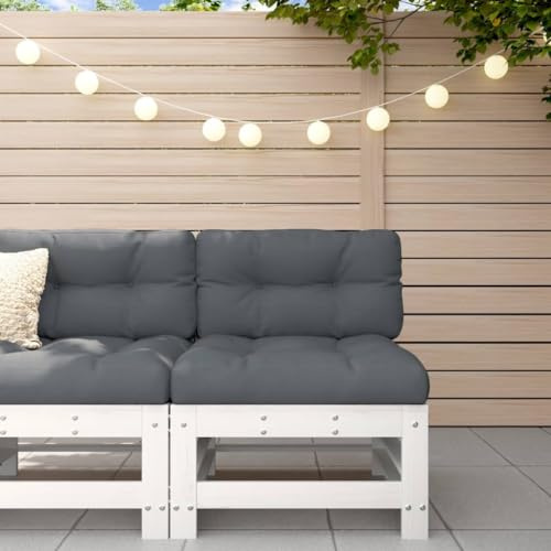 LoogCape medelsoffa för trädgård vit av massiv furu, 57,5 x 63,5 x 60 cm, modulär utomhusmöbel för terrass och uteplats, bekvämt lounge-soffa tillägg