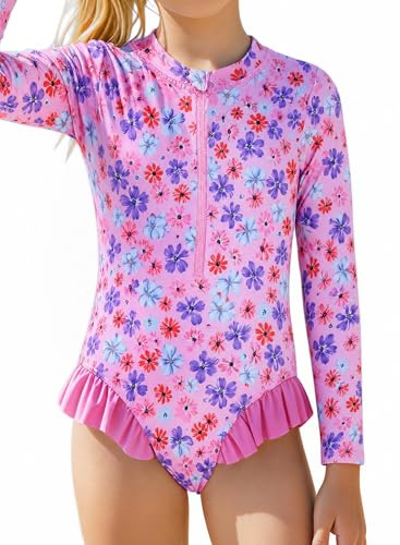 Ewbob Girls Swimming Costume Kid Long Sleeve Swimsuit UPF 50+-C25-09-5-6