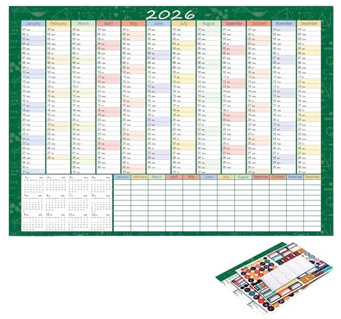 Wandplaner 2026 – 74 x 50 cm, Wandkalender, Jahresplaner, beschreibbarer Poster-Kalender, Januar bis Dezember für Lehrer, Teenager, Erwachsene, Wohnzimmer, Schlafzimmer, Arbeitszimmer, Wohnheim