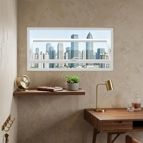 ZUGIATP Ventana De Ventilación Rectangular De Aluminio con Vidrio Templado De 5 Mm, Ventana Abatible con Rotación De 360° para Sótano, Baño O Cocina(White (Clear Glass),40x14in/100x35cm)