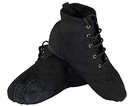 Modernes Chaussures De Danse Chaussure de Ballet Semelle Souple Yoga Gymnastique Split Plate Ballet Doux Toile Chaussons pour Hommes Femmes Little Kid Lacets Filles Canvas Jazz Dance,Noir,Noir,35 EU