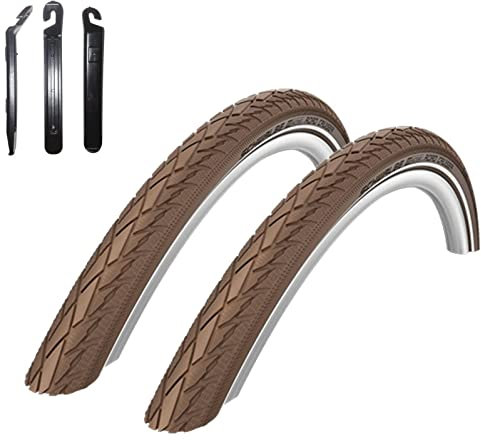 2 x Schwalbe Road Cruiser Coffee Reflex Fahrradreifen Decke 47-622 (28 x 1.75) inkl. 3 Reifenheber
