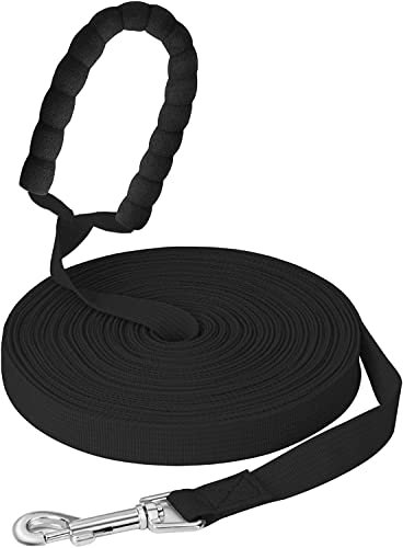 Mainiusi 50m Schleppleine für Hunde - Langlaufleine mit Griffpolster für Große und Kleine Hunde (Schwarz)