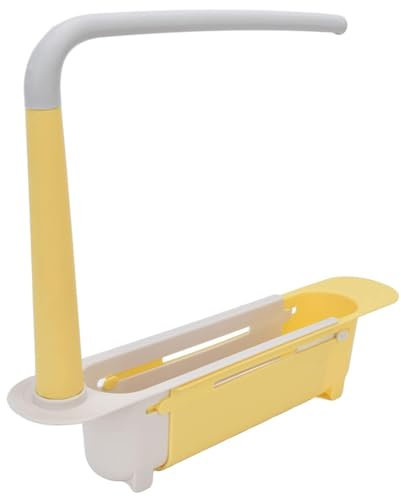 Scaffale Telescopico per Lavello, Scaffale Porta Lavello Telescopico Portasapone In Spugna Scolapiatti Supporto Per Lavello, Organizer per Lavello Espandibile Scolapiatti Regolabile Vassoio(Giallo)
