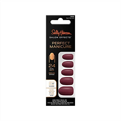 Sally Hansen Salon Effects Perfect Manicure, Beet Pray Love Oval, Press on Nails with Adhesive Tabs & Glue, Easy Apply, 24 Pcs, Manicure at Home