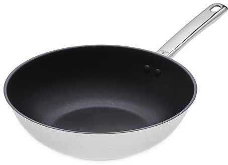 Gerlach Solide Lite Wok Pfanne Stahl Beschichtet Bratpfanne Induktionsgeeignet Für Elektro Gas Keramik Induktion Herd Küche Küchenzubehör 28 cm, Silber