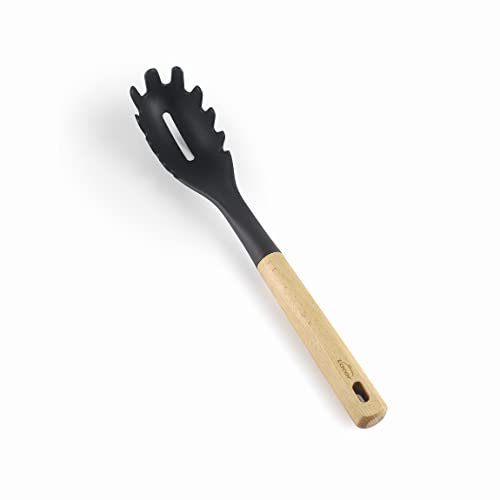 Lacor - 68284 - Nordic Spaghetti Server, Cucchiaio per Pasta, Utensili Da Cucina, Testa In Nylon, Senza BPA, Antiaderente, Manico Ergonomico in Legno di Faggio, Lunghezza 34 cm