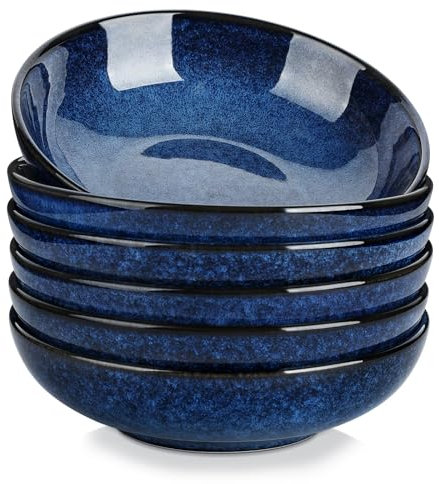 vancasso Stern Suppenteller 6er Set, 1140 Ml großen Pastateller, Spaghetti Tiefteller, Nudelschalen, Ramenschalen, große Salatschalen, Mehrzweckschalen, Blau Steingut Salatschalen Set