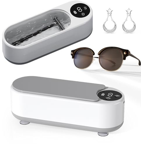 Asslye Limpiador ultrasónico de gafas, 45 kHz, limpiador ultrasónico de gafas, 500 ml, mini gafas de baño ultrasónico, limpieza de joyas, limpiador ultrasónico para dentaduras postizas collar,