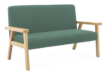 sweeek Panchina per Bambini a 2 posti in Velluto a Coste e Legno di Gomma, Isak Kids, Kaki, 84x43.5x50 cm