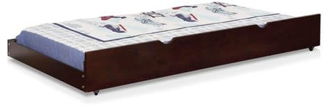 BOWERY HILL Transitional Wood Twin XL Trundle, Espresso Finish, Solid Wood with Veneer, 79.13 W x 40.5 D x 10.75 H, Cutout Handles, Caster Wheels, Bedroom Storage for One Twin Mattress