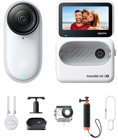 Insta360 GO 3S Kit para Deportes Acuáticos - Cámara Vlogging 4K, POV Manos Libres, Móntala Donde Quieras, Estabilización, 140 Min de batería, Impermeable 10 M, Edición IA, Apple Find My, Vlog, Blanco