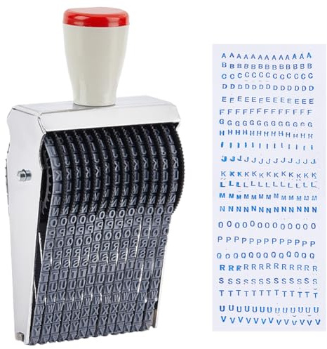 GOMAKERER 1 Pc 13 Digit Number Stamp, 0-9 Numbers A-Z Alphabet 4 Symbols Price Tag Stamps Adjustable Plastic Rolling Stamp DIY Stationery for Office Business Scrapbooking, Black