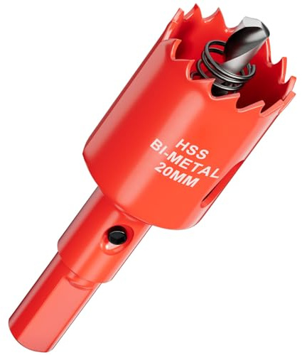 20mm Bi-Metal Hole Saw with Arbor and Pilot Bit - Fast Cut Quality Hole Cutter Drill Bit for Wood, Plywood, Fiberglass, Plastic, Drywall, and Stainless Mild Sheet - 25mm Cutting Depth