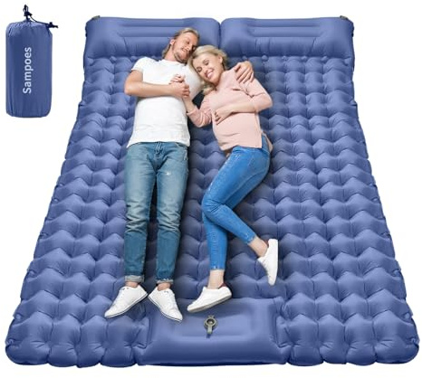 Sampoes Matelas isolant auto-gonflant pour 2 personnes, matelas isolant épais de 10 cm, double matelas gonflable de camping avec pompe à pied, matelas gonflable pour l'extérieur, la randonnée, la
