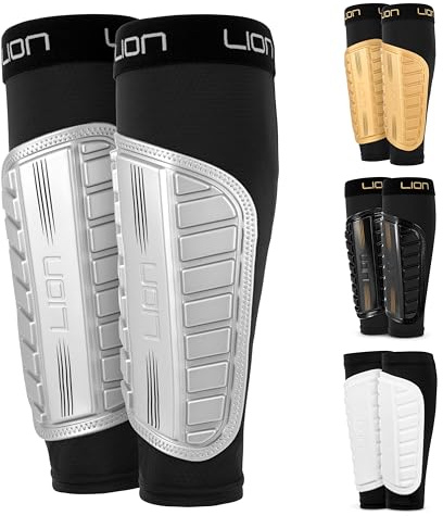 Football Sleeve Style Shin Pads/Guards - Flexible Comfort & Protection - For Kids & Adults - Silver (Kids)