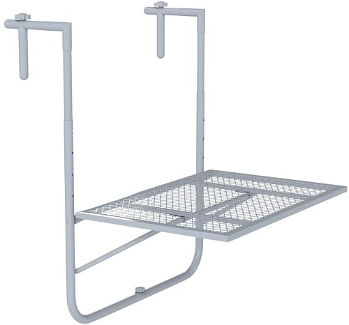 Outsunny Tavolo da balcone sospeso, scrivania a muro in metallo, tavolo da terrazza pieghevole regolabile per patio e giardino, grigio