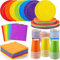 LATERN 120 Stück Buntes Partygeschirr aus Papier, 30 x 23CM Essteller & 18CM Salatteller, 30 x 270ml Becher, 30 x 25CM Servietten – für Neon Fiesta Regenbogen Party Dekoration