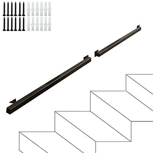Barra de soporte de seguridad cuadrada negra para escalera, montaje en pared, interior/exterior, estilo industrial, 330 cm