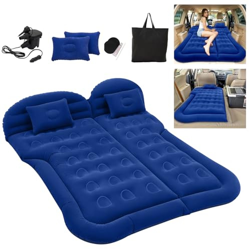 Warmiehomy Car Air Mattress for Back Seat, Universal SUV Car Camping Airbed with Electric Pump, Blow up Bed with 2 Air Pillows, Outdoor Camping Adjustable Double&Single Travel Bed(Blue)