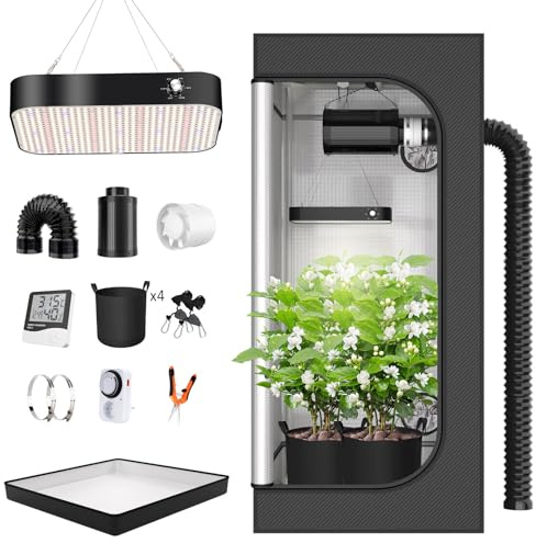 TOPRON Grow Box Kit Completo, 90x90x180cm Growbox, Set Completo di Tende da Coltivazione Idroponica 600D con Lampada LED a Spettro Completo Dimmerabile da 200W