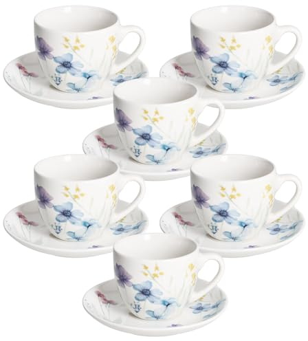 Tognana Florenne, Confezione 6 Tazze The con piatto 200 cc, New Bone China, Multicolor