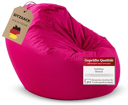 BuBiBag 2in1 Sitzsack für Kinder & Erwachsene - Farbe: Beere Ø 70cm - Indoor & Outdoor - Bodenkissen & Sessel - mit EPS-Perlen - ergonomisch & wasserabweisend