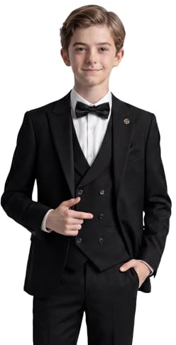 SIRRI Pojkar Slim Fit kostym 5-delat set för examensbollar och speciella tillfällen i åldern 1–16, svart, 11 år