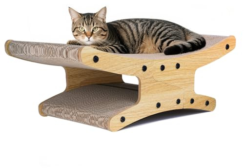 Reversible Cat Scratcher Bed, Large Scratching Board for Indoor Cats - Cardboard Pad & Durable Cat Scratcher Lounge Hammock Furniture, Natural Wood Color