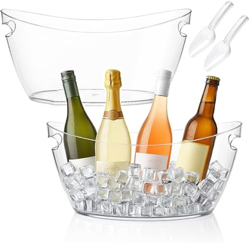 2 secchielli per il ghiaccio per feste (5,5 l) e paletta per il ghiaccio, in acrilico trasparente, per champagne, birra, mimosa, bar, bevande per cocktail bar, vino, birra, soda