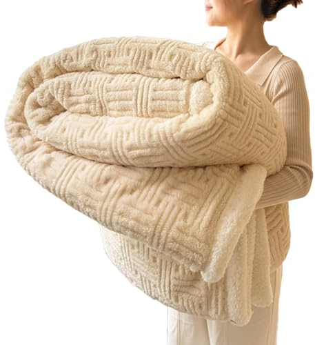 ZF YLYH Kuscheldecken Weiche Tagesdecken: 150x200cm Dicke Plüsch Wohndecken Warme Überwurfdecke für Bett Sofa Auto Büro Wohnzimmer Winter Sofadecke Blanket (Beige, 150 * 200cm)