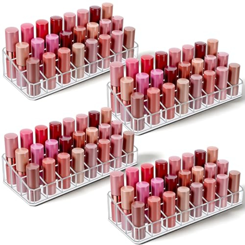 MAQUITA 4 Pcs Clear Lipstick Holder Acrylic Lip Gloss Organizer Cosmetic Storage Lipstick Display Case for Perfume Sample Drawer Brushes Bottles Women Birthday Gift