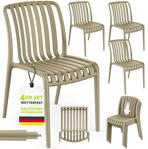 tillvex Lot de 4 chaises de Jardin empilables et résistantes aux intempéries - Charge maximale : 120 kg - Chaises de Jardin d'extérieur - pour Balcon, Jardin, terrasse