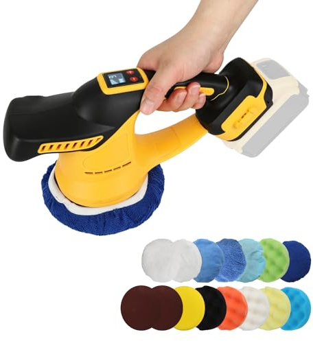 luolety Lucidatrice per auto senza fili per Dewalt, kit lucidatrice orbitale portatile senza spazzole da 15,2 cm, 6 velocità variabile 6000 giri/min per auto, ceretta, rimozione graffi (senza batteria