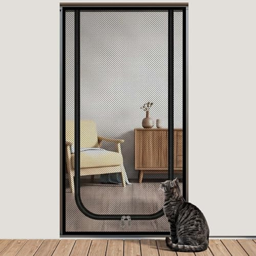 Kattgaller, balkongdörr 90 x 200 cm, insektsnät med dragkedja, kattskyddsdörr, förstärkt nanonnät, insektsskydd för balkong och terrass, gråsvart