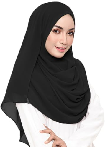LMVERNA Chiffon Scarf Plain Thick Luxurious Soft Chiffon Hijab Long Shawl Wrap Scarf (Black)