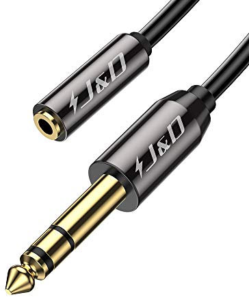 J&D 1/4 inch to 3.5mm Headphone Adapter, Gold Plated Copper Shell 3.5mm 1/8 inch Female TRS to 6.35mm 1/4 inch Male TRS Stereo Audio Cable for Guitar Amp, Amplifiers,headphones extension cable 3 Feet