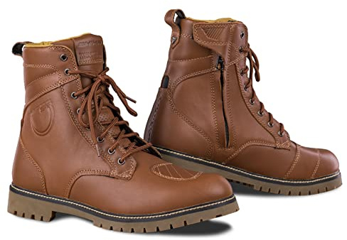 SHIMA Thomson, Zapatos Moto Hombre | Reforzados Zapatos Moto de Cuero, Soporte para el tobillo, Suela Antideslizante, Mango de Cambio de Marchas (Marrón, 44)