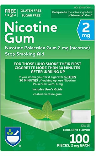 Rite Aid Nicotine Gum, Cool Mint Flavor, 2 mg - 100 Count | Quit Smoking Aid | Nicotine Replacement Gum | Stop Smoking Aids That Work | Chewing Gum to Help You Quit Smoking | Coated Nicotine Gum