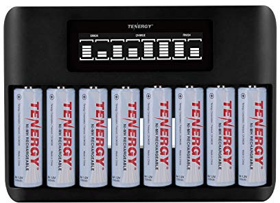 Tenergy TN480U 8 Bay LCD Display Fast Charger for NiMH/NiCD AA AAA Rechargeable Batteries and 8 Pack 2500mah AA Rechargeable Batteries