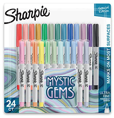 Sharpie Permanent Markers, Ultra Fine Point, Featuring Mystic Gem Color Markers, Assorted, 24 Count