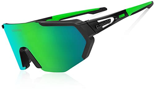 Queshark Polarizzati Anti-UV Occhiali da Ciclismo Bici MTB Intercambiabili per Sport Uomo Donna Guida Pesca Golf Baseball Corsa