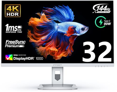 INNOCN Gaming Monitor 32 Inch 4K UHD 3840 x 2160, Mini LED, IPS HDR1000, HDMI 2.1, USB C, Pivot/Height Adjustable - 32M2V