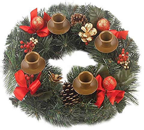Couronne De L'avent De Noël,bougeoirs Noël De L'avent,Decoration Table Noel,Couronne Fleurs Artificielle Décoration Noel,Couronne De L'avent avec 4 Bougeoirs pour La Décoration Noël (Rouge)