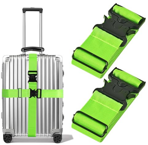 Collskid 2 Stück Koffergurt mit Metall Schnalle, Kofferband Gurt 5 * 200cm, rutschfest Verstellbar Kofferbänder, Strapazierfähig Gepäckgurte für Schnell erkennen Gepäck Reisetasche Koffer (Grün)