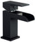 ENKI, Plaza, BBT0272, Matt Black Basin Mixer Tap, Square Waterfall Open Spout Design