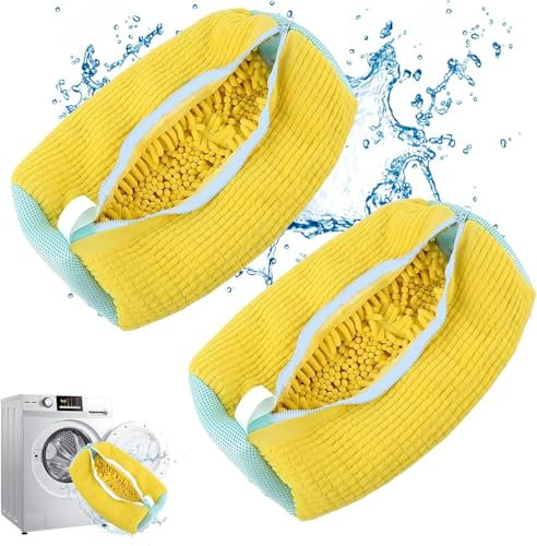 Shoe Washing Machine Bag with Zipper Hook - Reusable Lightweight Portable, Fluffy Fibers 360° Wrap-Around Cleaning (2PCS)