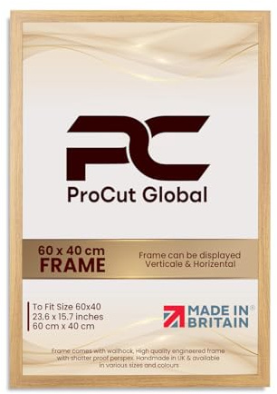 Procut Global 60X40CM Oak Picture Frames – Sleek Wooden Photo Frame with Shatterproof Perspex for Wall or Tabletop – Perfect for Posters, Certificates, Prints–Multiple Sizes & Colors Available