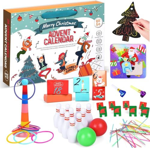 iZoeL Adventskalender Familienspiel Kinder 2025 Weihnachtskalender Familienaktivität Jungen Mädchen 24 tägige Familienspiele mit Schritt für Schritt Bilderanleitung, Familienspielzeug kalender