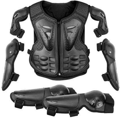 5 pezzi giacca di protezione per moto, per bambini, armatura da moto, con ginocchiere, gomitiere, pettorale, da corsa, da motocross, per ragazze, per sport all'aria aperta